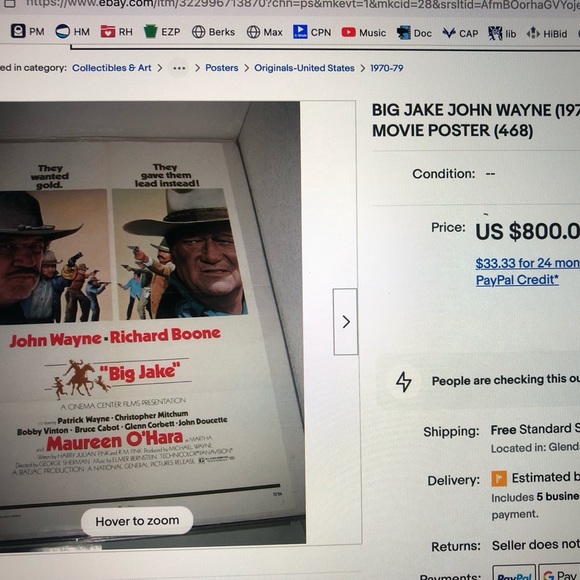 1971 original John Wayne “Big Jake” movie poster 41” x 27”NOT a repo; au… - Picture 4 of 10